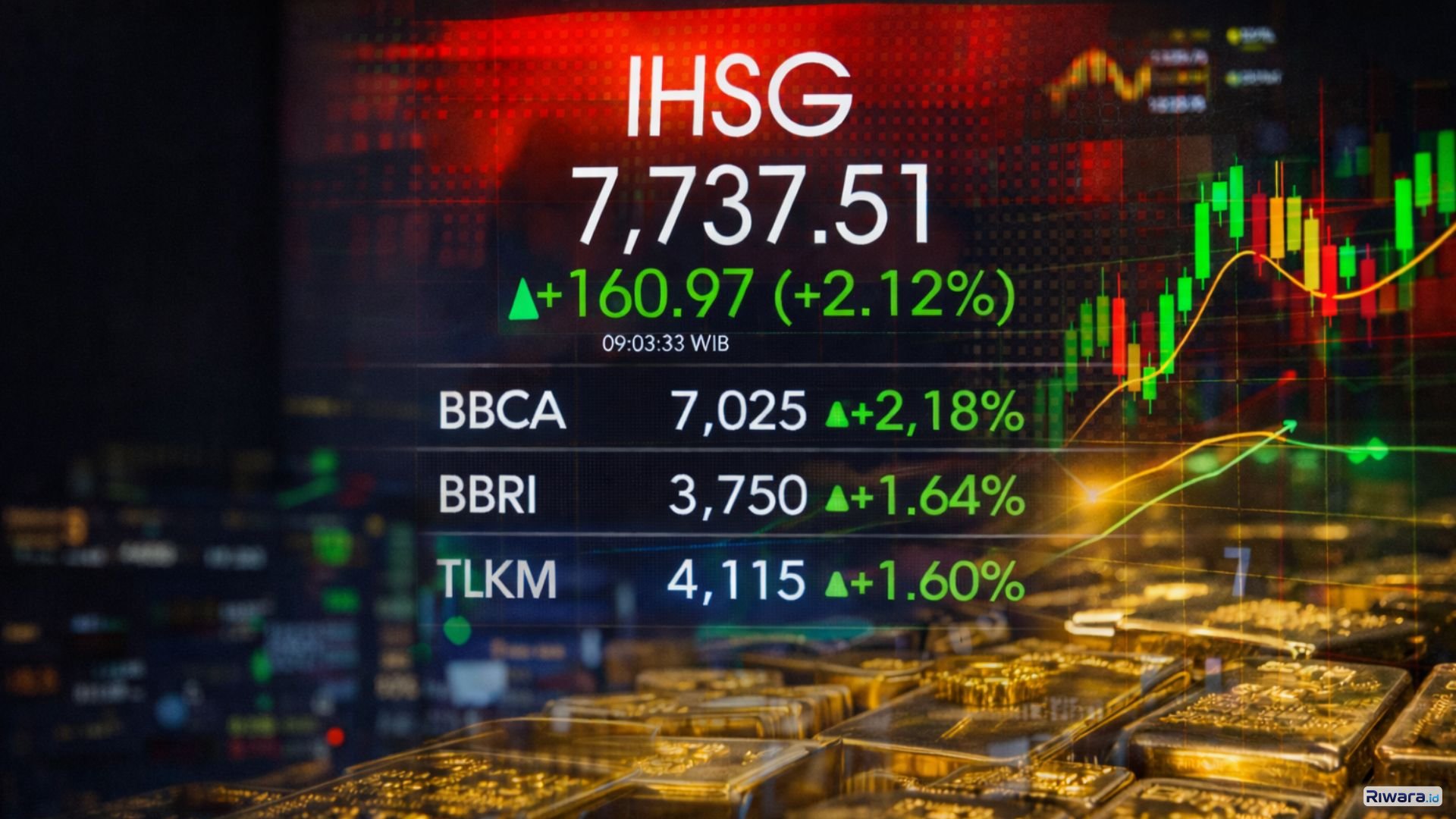 Layar pergerakan saham di Bursa Efek Indonesia menunjukkan penguatan pasar seiring lonjakan Indeks Harga Saham Gabungan (IHSG) pada perdagangan pagi.